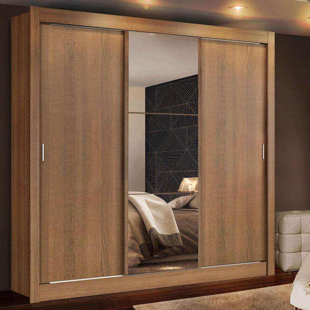 Closet Mônaco 3 Puertas Corredizas Con 1 Espejo Marrón