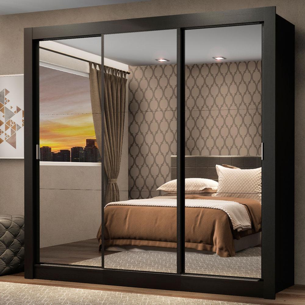 Closet Mônaco 3 Puertas Corredizas Con Espejos Negro