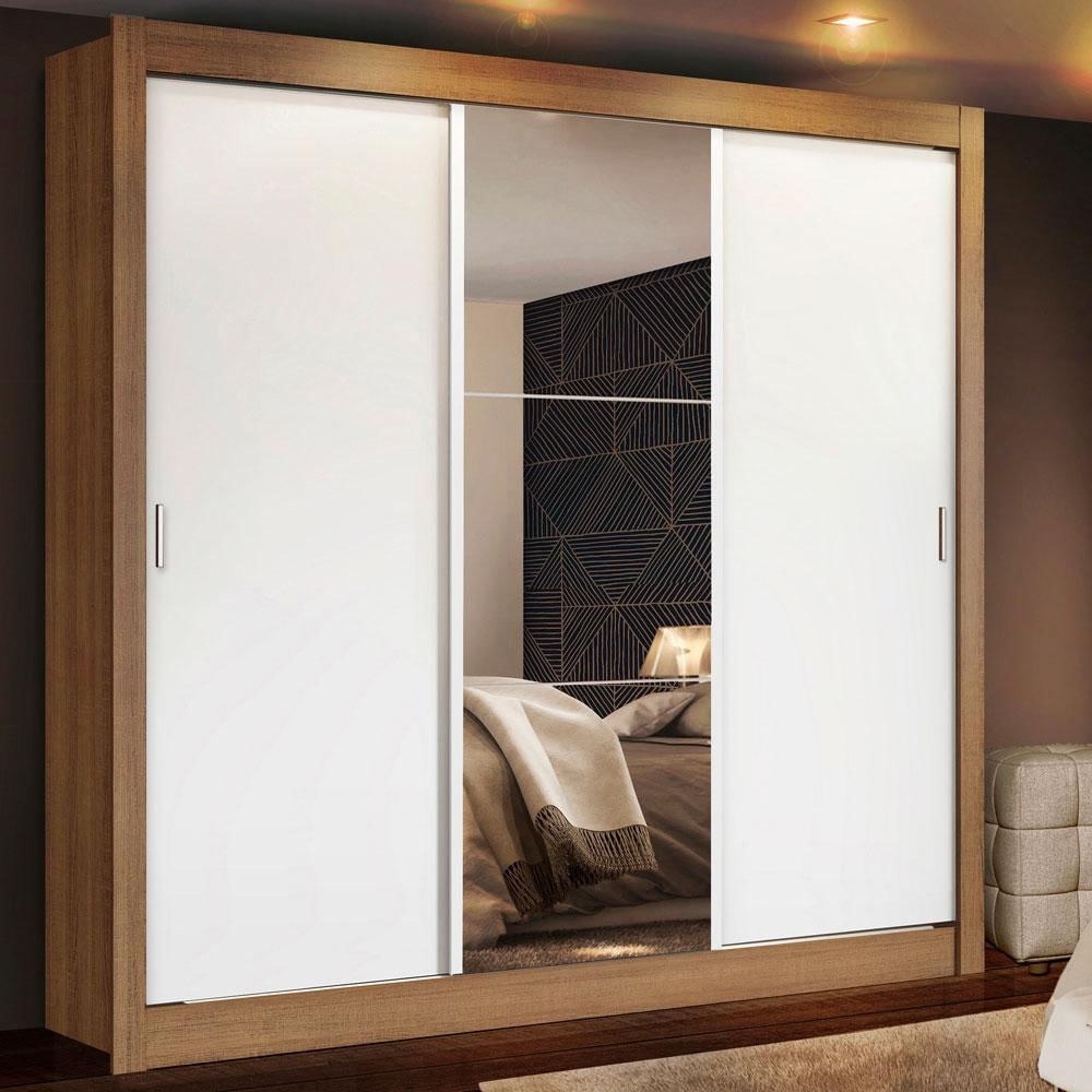 Closet Mônaco 3 Puertas Corredizas Con 1 Espejo Marrón/Blanco