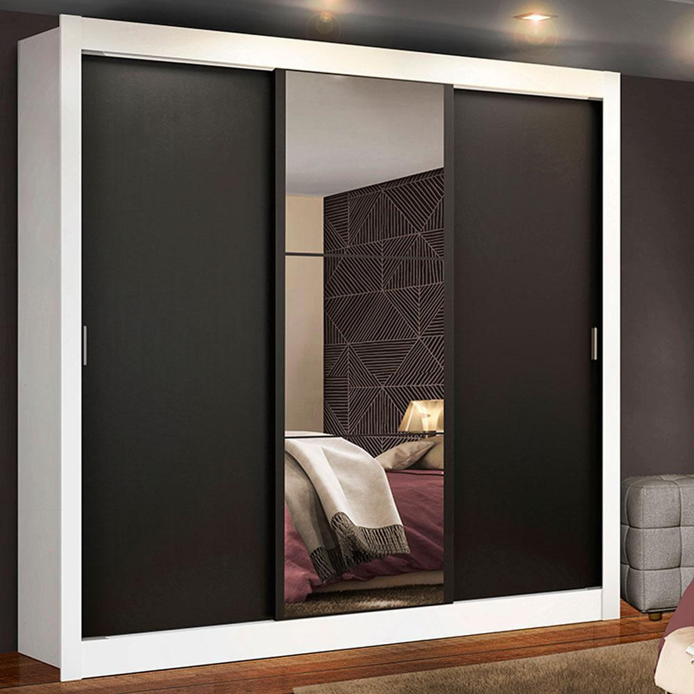 Closet Mônaco 3 Puertas Corredizas Con 1 Espejo Blanco/Negro