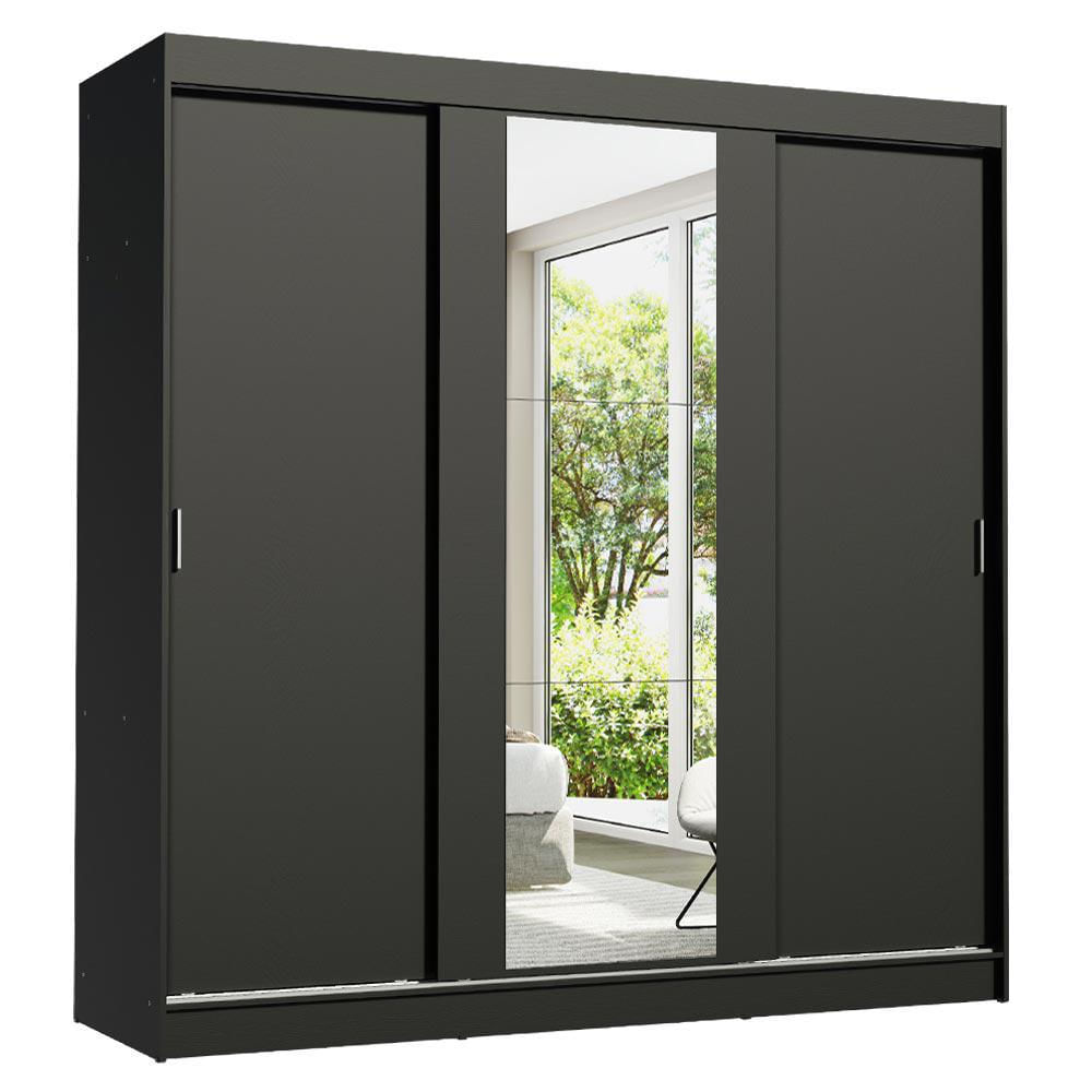 Closet Reno 3 Puertas Corredizas Con 1 Espejo Negro