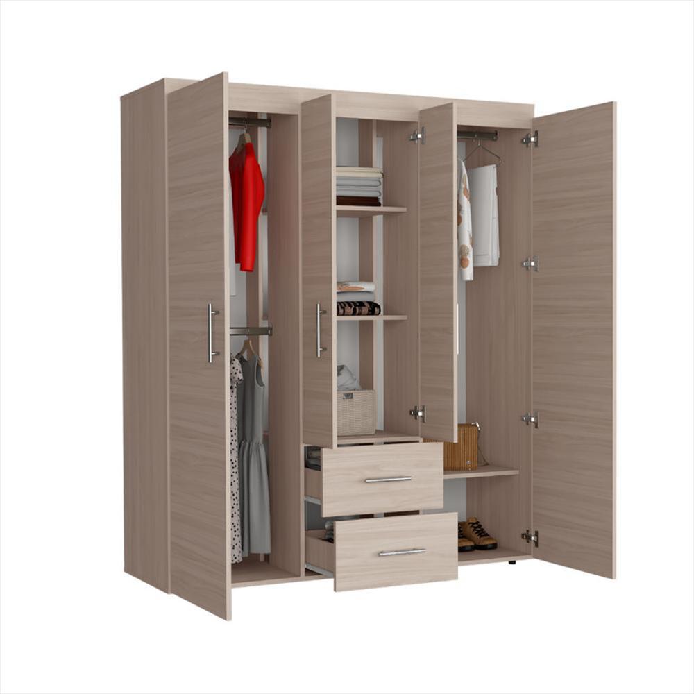 Closet Bariloche Bombay Eco, Nacar Y Blanco, Pequeño Con Variedad De Entrepaños Y Cuatro Puertas Abatibles