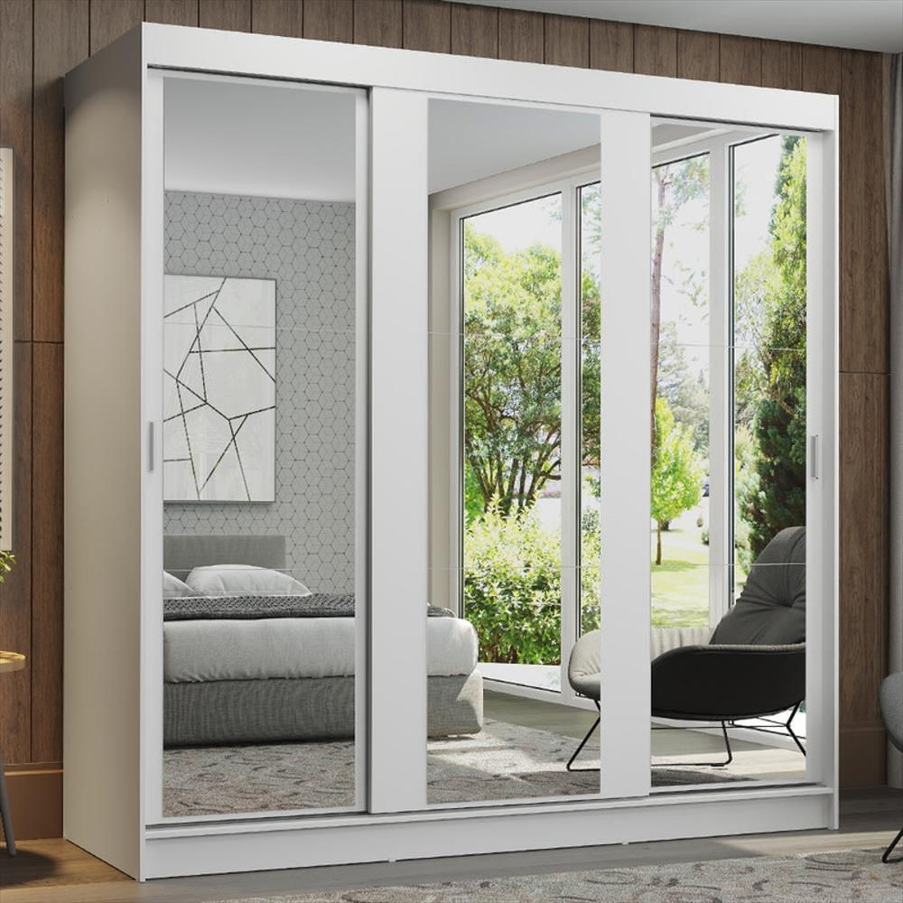 Closet Reno 3 Puertas Corredizas Con Espejos Blanco