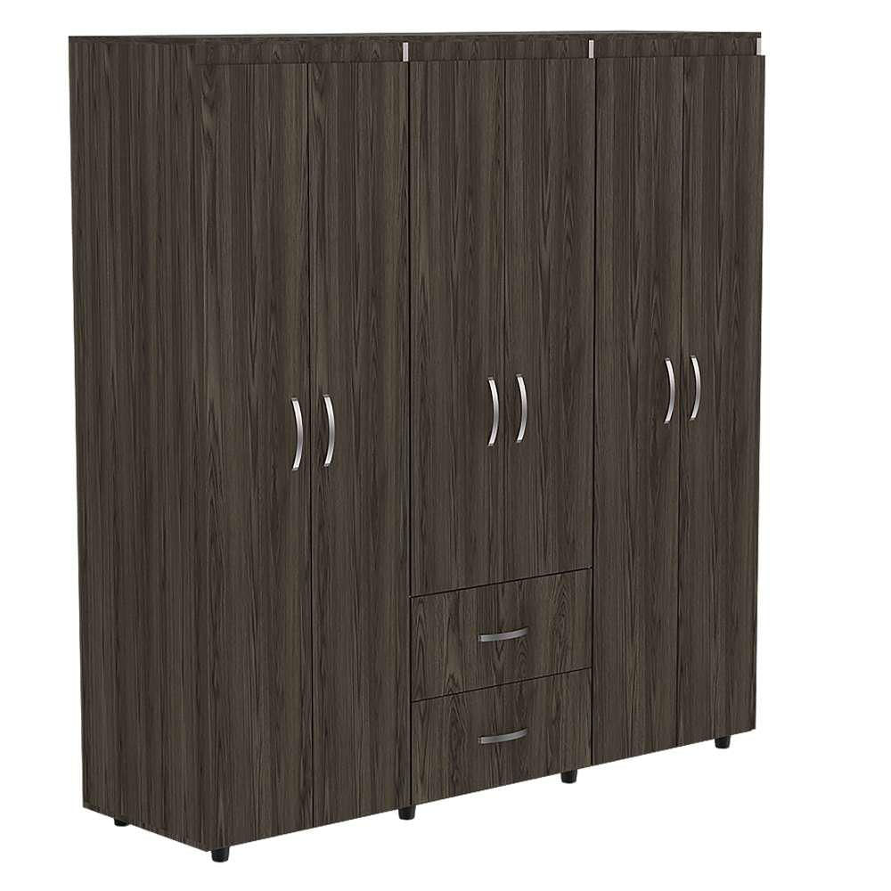 Closet Bariloche Coñac 170 Cm Con Seis Puertas,Dos Cajones Y Espacio Para Tv