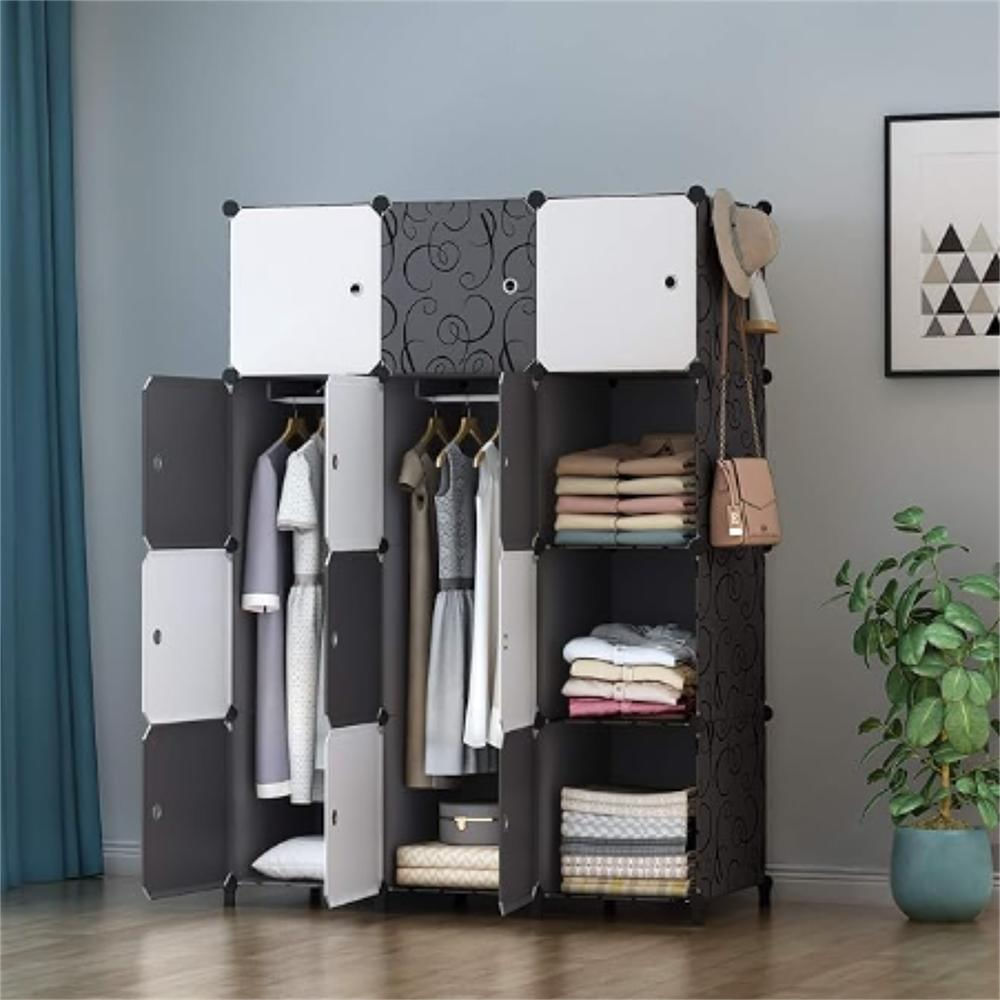 Armario Modular 12 Cubos, Guardarropa Portátil Con Barras Para Ropa