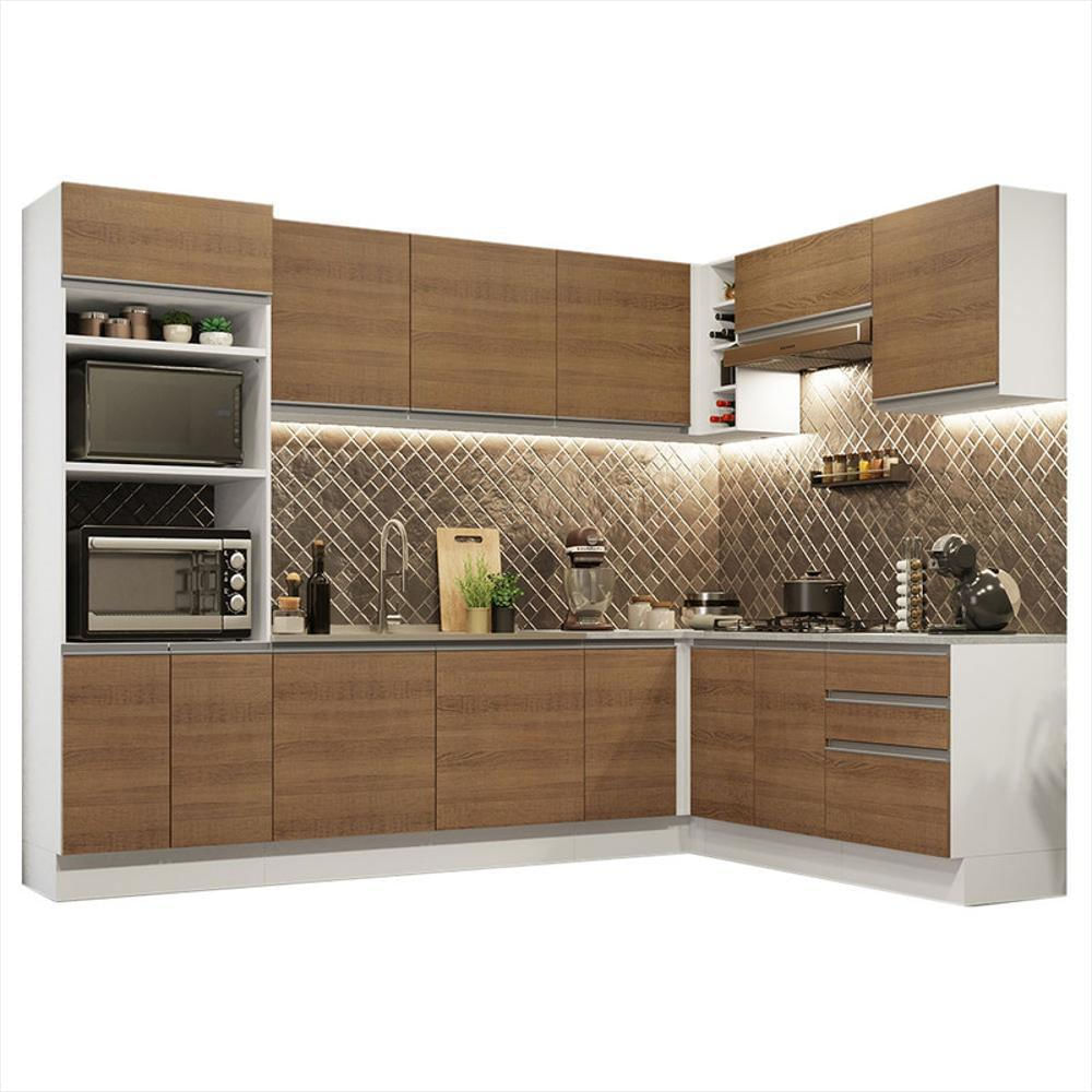 Cocina Integral Esquinera Glamy 4.80M Blanco Marron 01