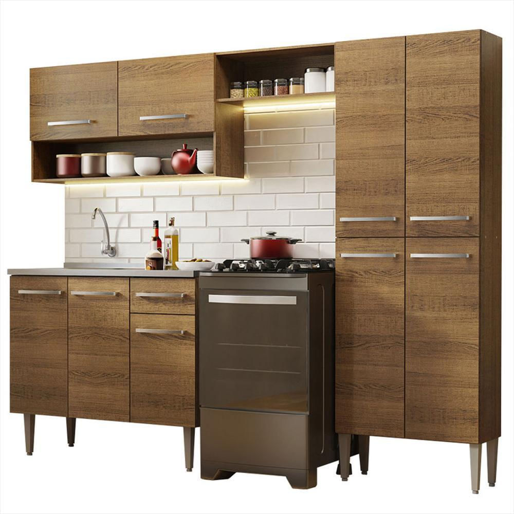Cocina Integral Emilly 2.30M Con Meson De Acero Marron