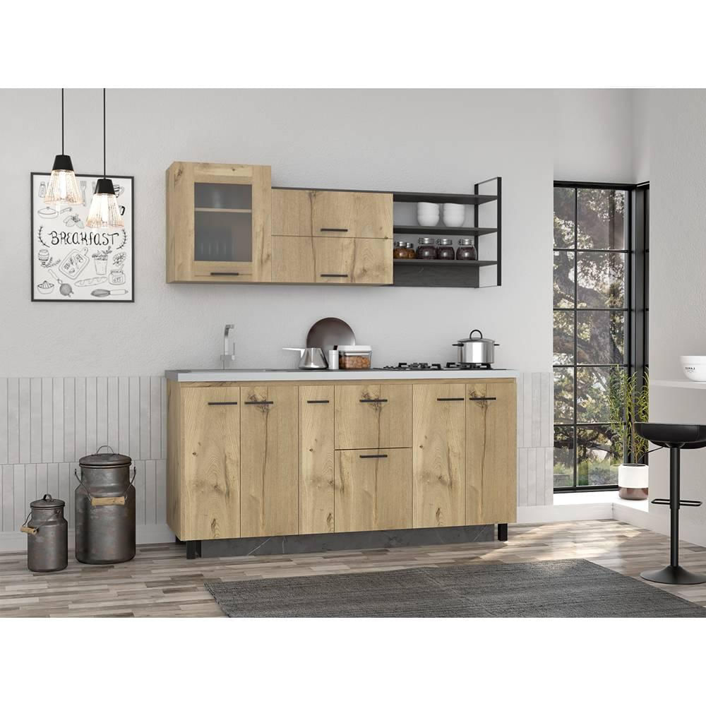 Cocina Lauret Duna Y Carbón 180 Cm Izquierda Con Mesón
