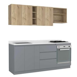 Cocina Tenerife Duna Y Gris 210 Cm Izquierda Con Mesón Y Horno