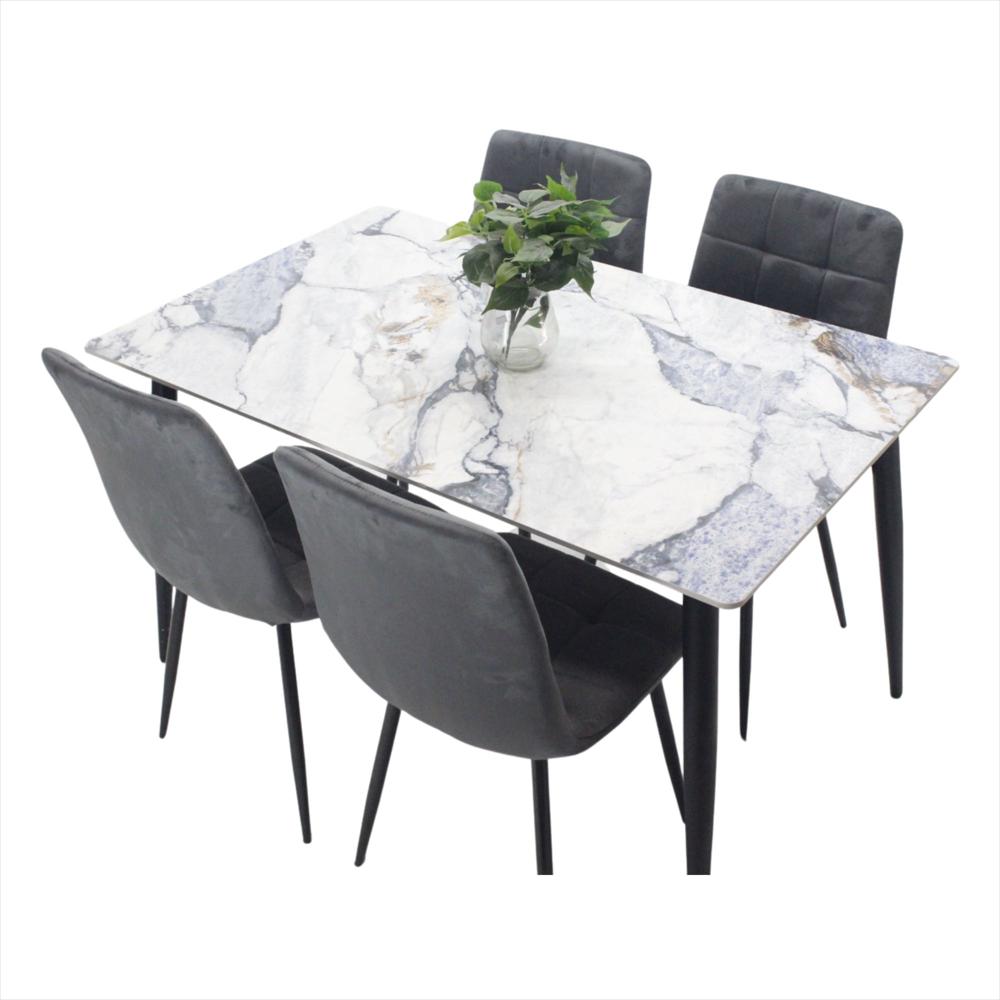 Comedor Genova En Marmol Azul 4 Puestos Silla Gris