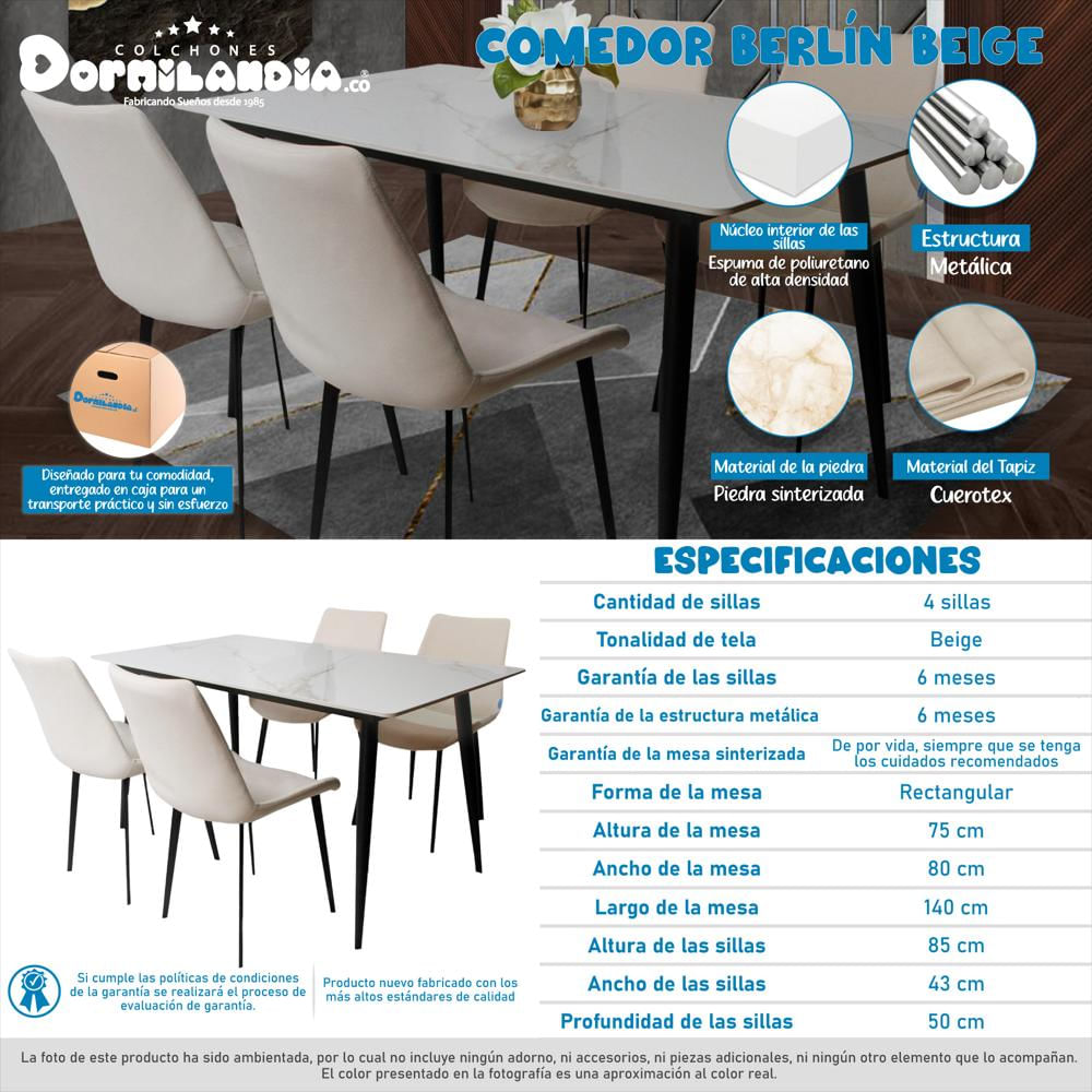 Comedor Berlín 4 Puestos Color Beige Piedra Sinterizada img #3