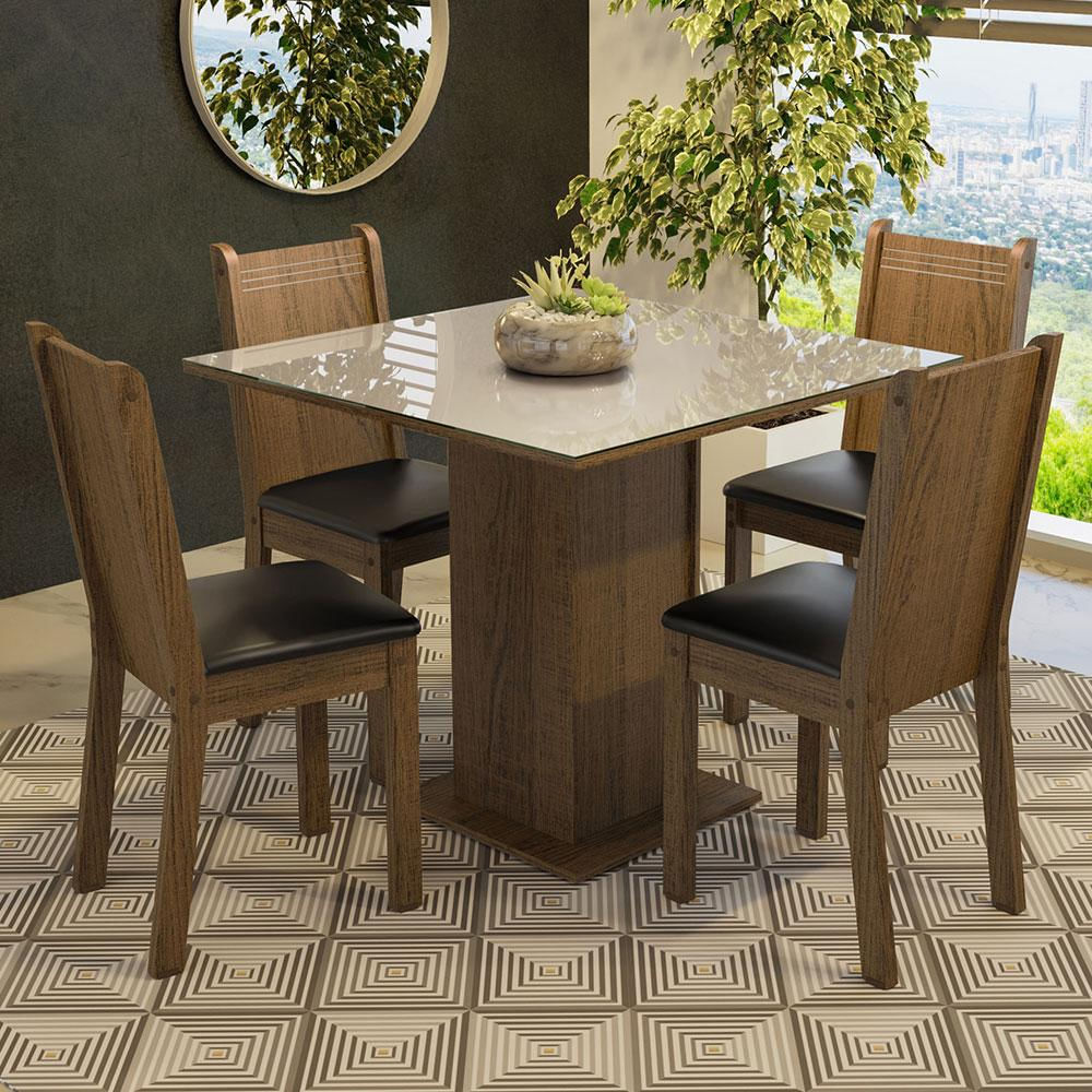 Juego De Comedor Perla Con 4 Sillas Marrón/Crema/Negro