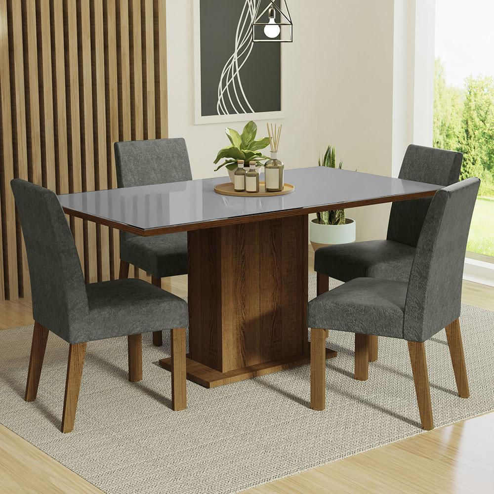 Juego De Comedor Avril Con 4 Sillas Marrón/Gris/Plata