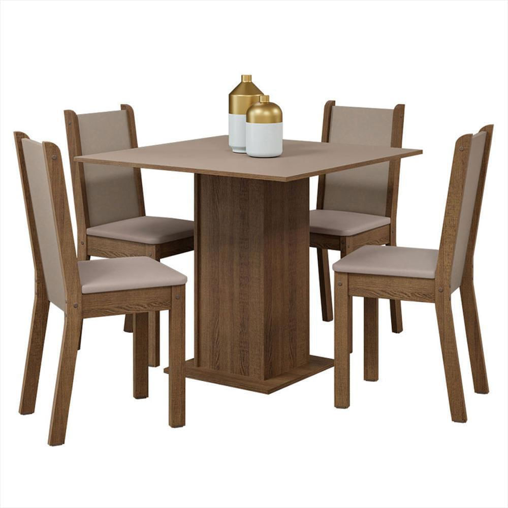 Juego De Comedor Briana Con 4 Sillas Marron/Crema/Beige