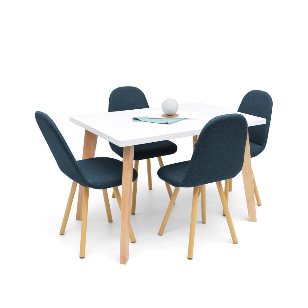 Comedor Lugo Matiz 4P Blanco + Sillas Tela Plomo