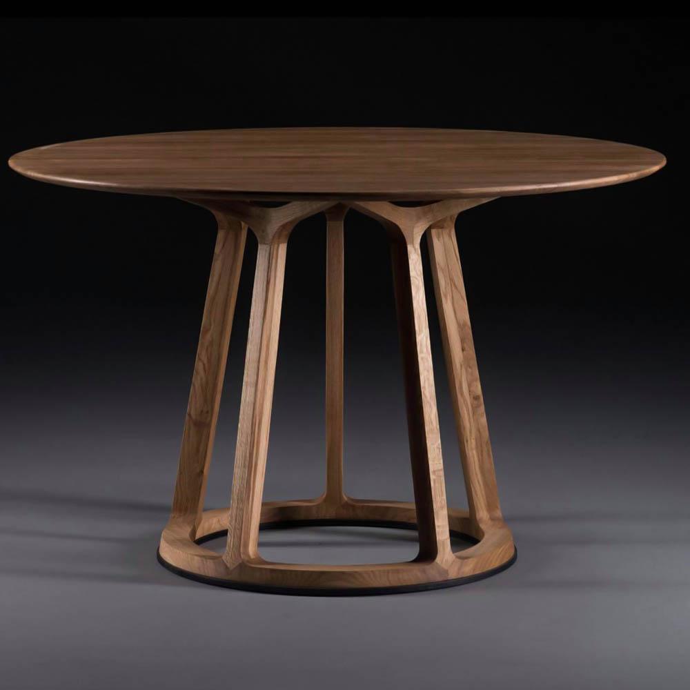 Mesa Comedor Redonda Menguante En Teca Natural Macizo Diametro 130