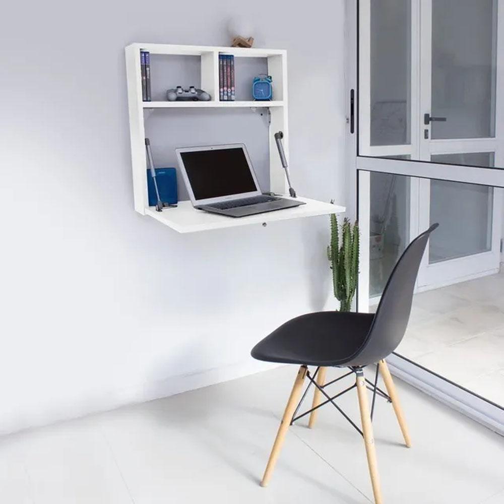 Escritorio Flotante Plegable De Pared Con Pasacables Color Blanco img #2