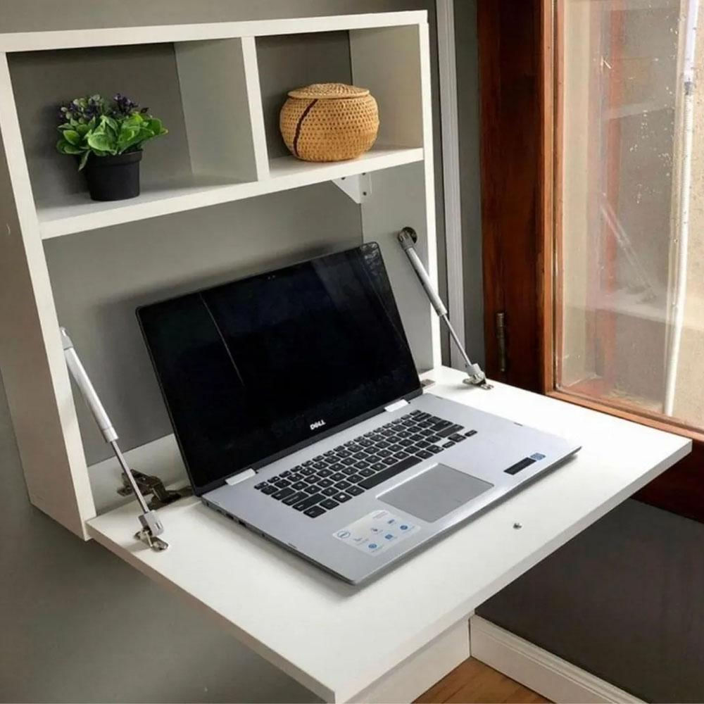 Escritorio Flotante Plegable De Pared Con Pasacables Color Blanco img #4