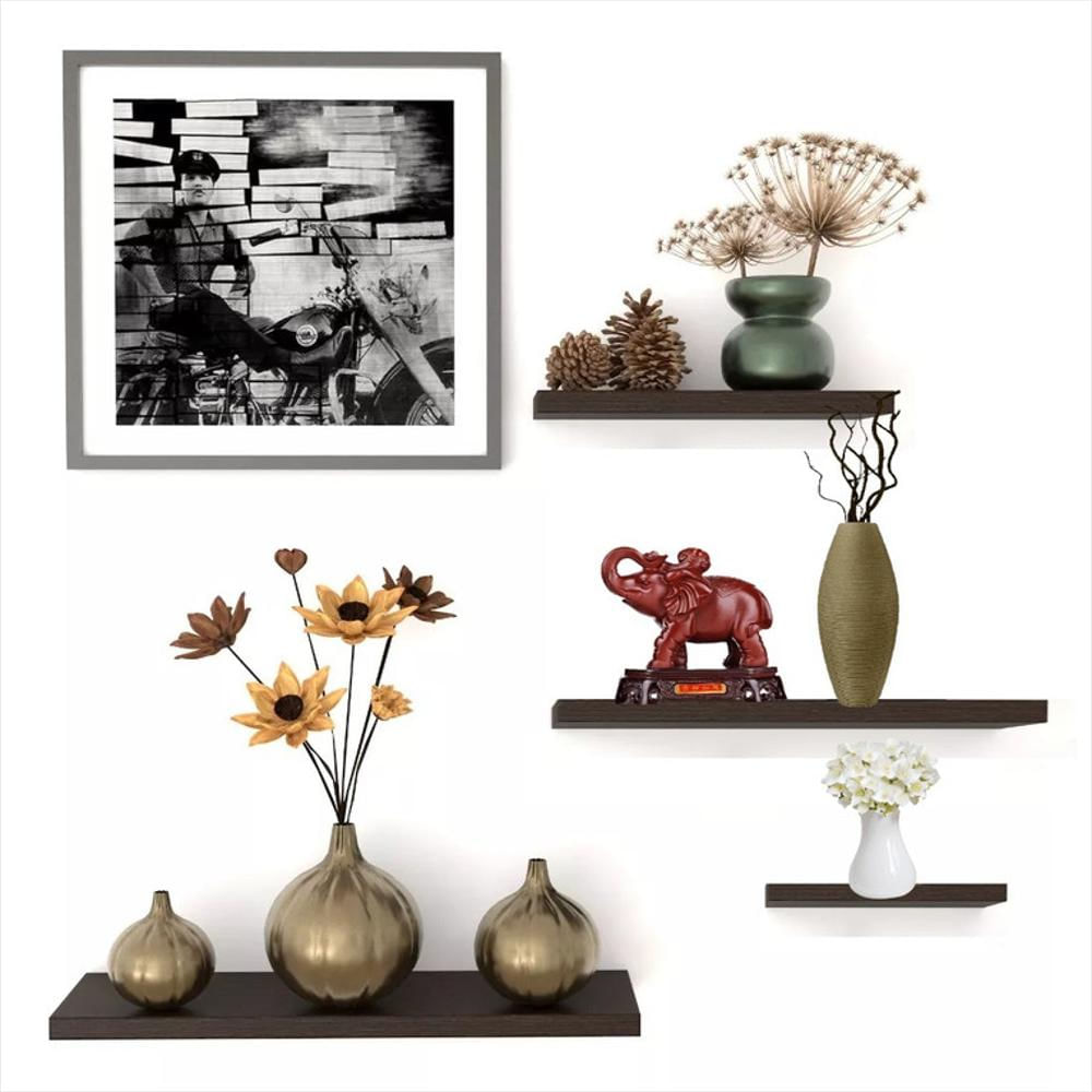 Set De 4 Repisas Flotantes De Madera Color Wengue Modernas