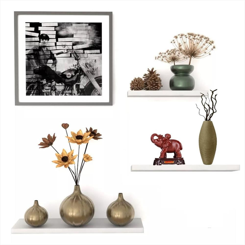 Combo De 3 Repisas Flotantes De Madera Color Blanco Modernas Gveinticuatro