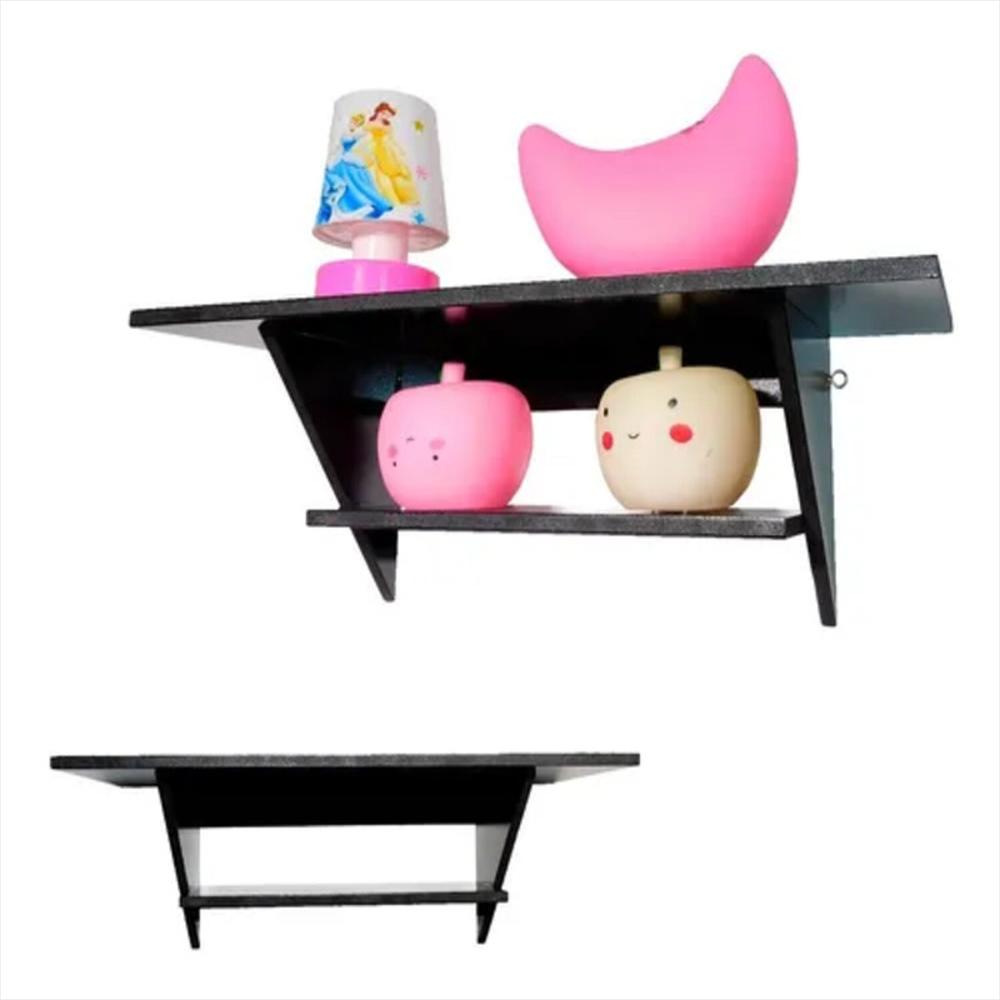 Repisa Recta 2 Niveles Flotante Negro Mate Decorativa Hogar