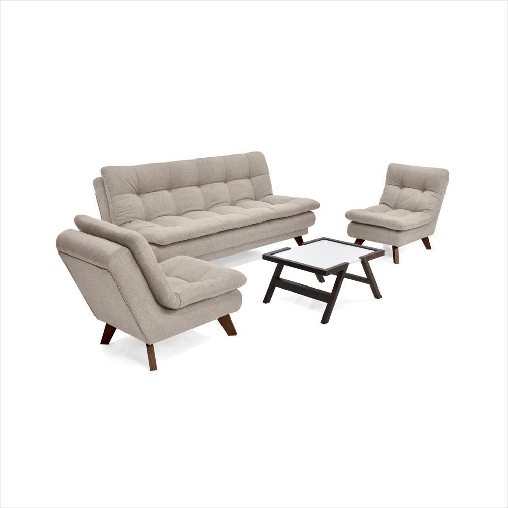 Sala Con Sofá Cama Munich 2 Poltronas Beige Con Mesa De Centro Dakota