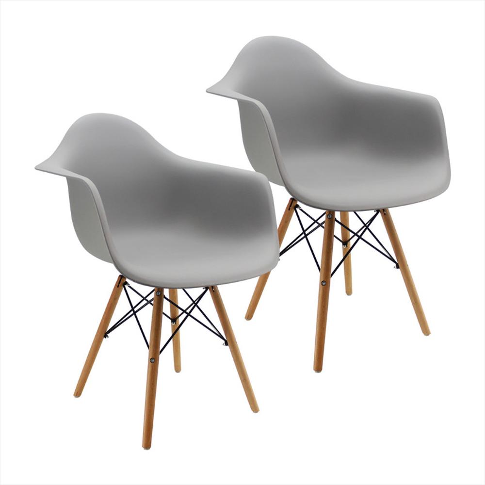 Kit Por 2 Silla Eames Con Brazos Patas En Madera Gris img #1