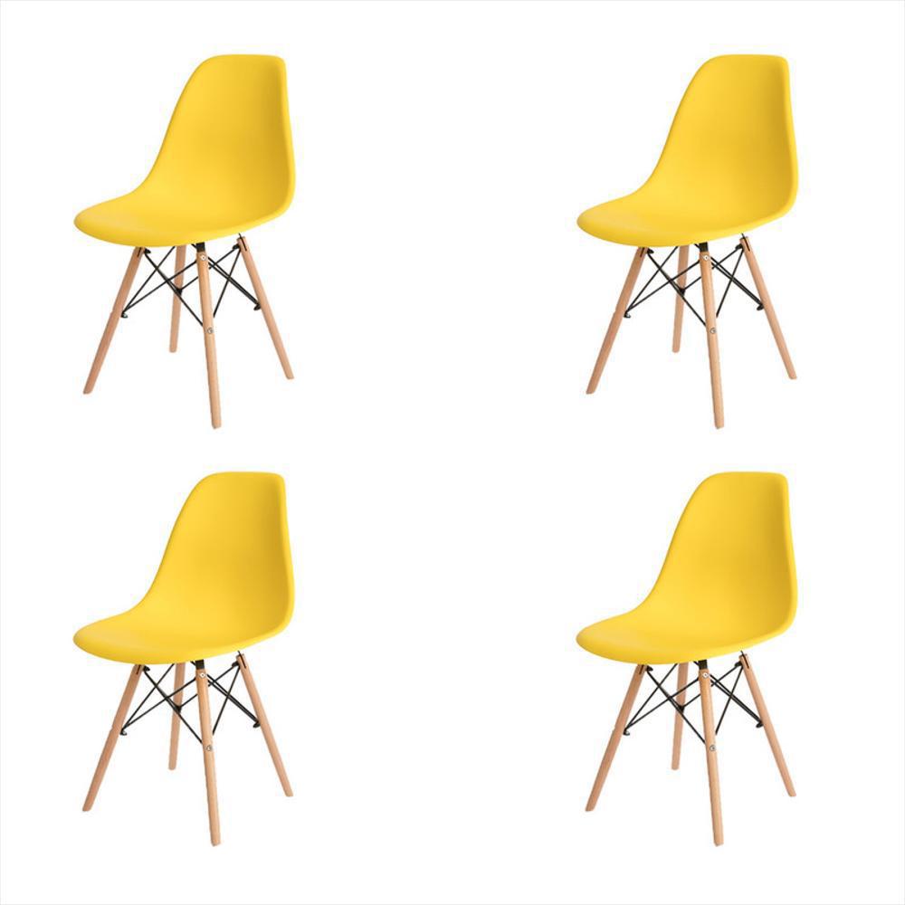 Set X 4 Sillas Eames Moderna Retro De Madera Elegante Polipropileno Amarilla