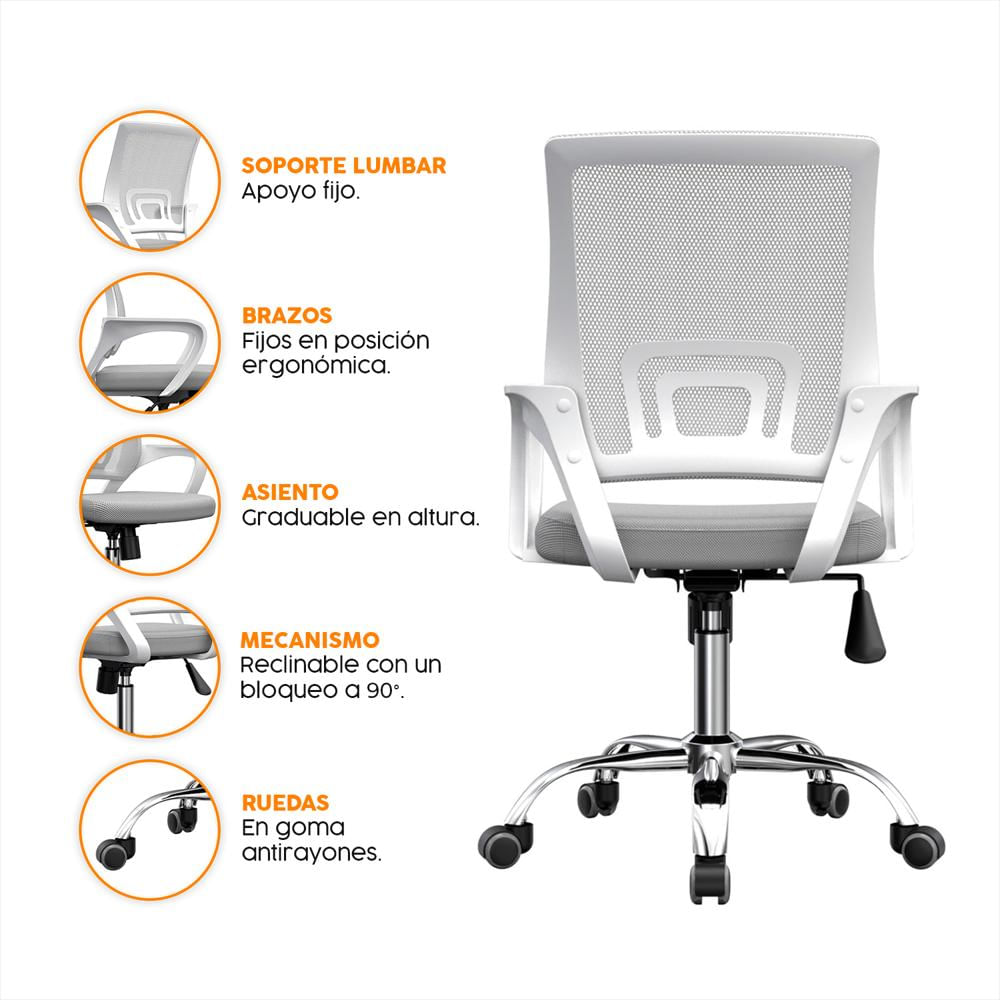Silla De Oficina Atlantis Eco Gris Blanco Bonno img #2