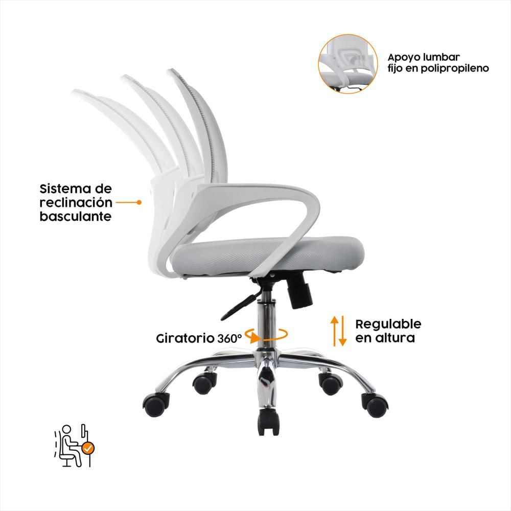 Silla De Oficina Atlantis Eco Gris Blanco Bonno img #4
