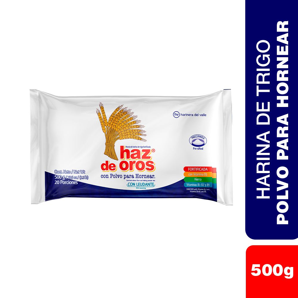 Harina de trigo HAZ DE OROS con polvo para hornear (500  gr)