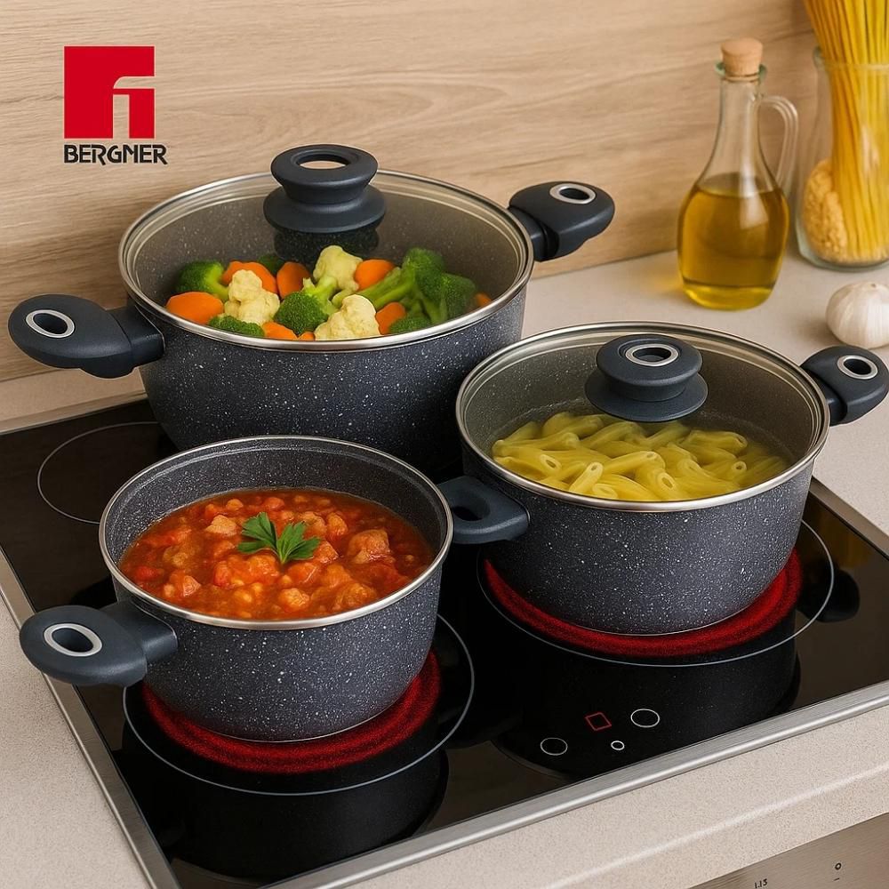 Sets de ollas BERGNER Aluminio forjado Tapa en vidrio Orion Antiadherente 2 piezas  Gris img #4