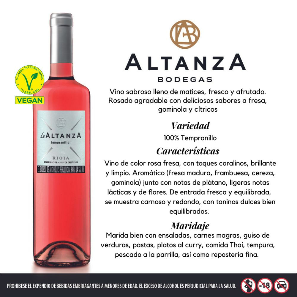 Vino rosado ALTANZA joven Tempranillo (750  ml) img #3