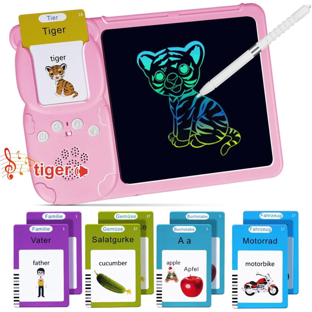 Tableta Mágica Lcd 2En1 Lector Tarjetas Didácticas Bilingue Rosa