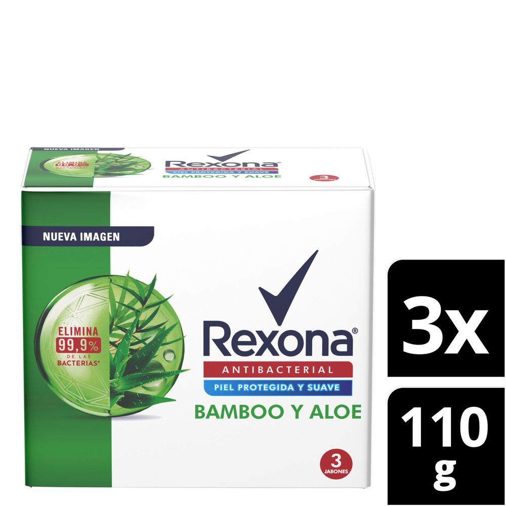 Jabón de tocador REXONA antibacterial bamboo aloe (330  gr)