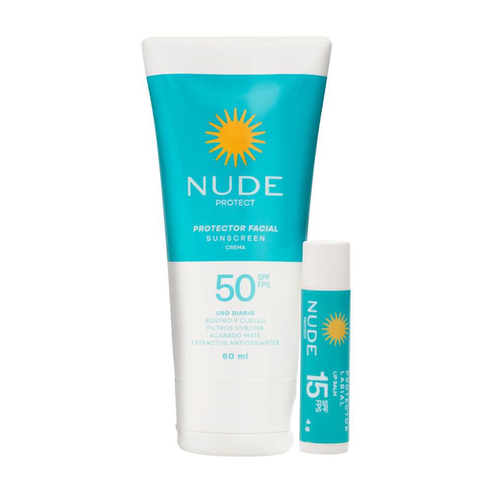 Protector solar NUDE  FPS 50 + protector labial FPS 15 (2  und)