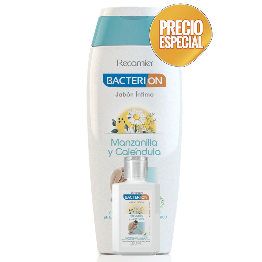 Jabón íntimo BACTERION manzanilla y caléndula (250  ml)