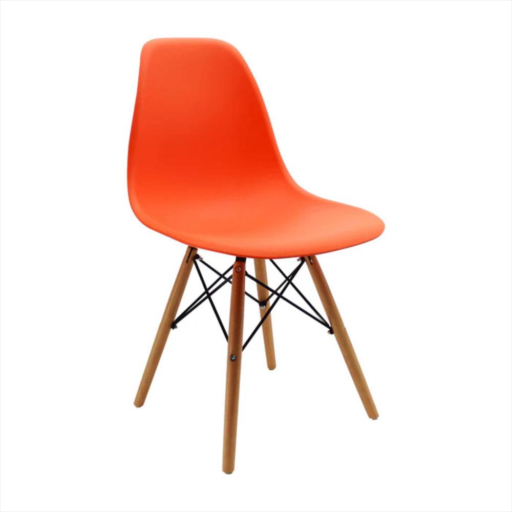 Silla Eames Diseño Moderno Naraja Con Patas De Madera Comedor, Oficina