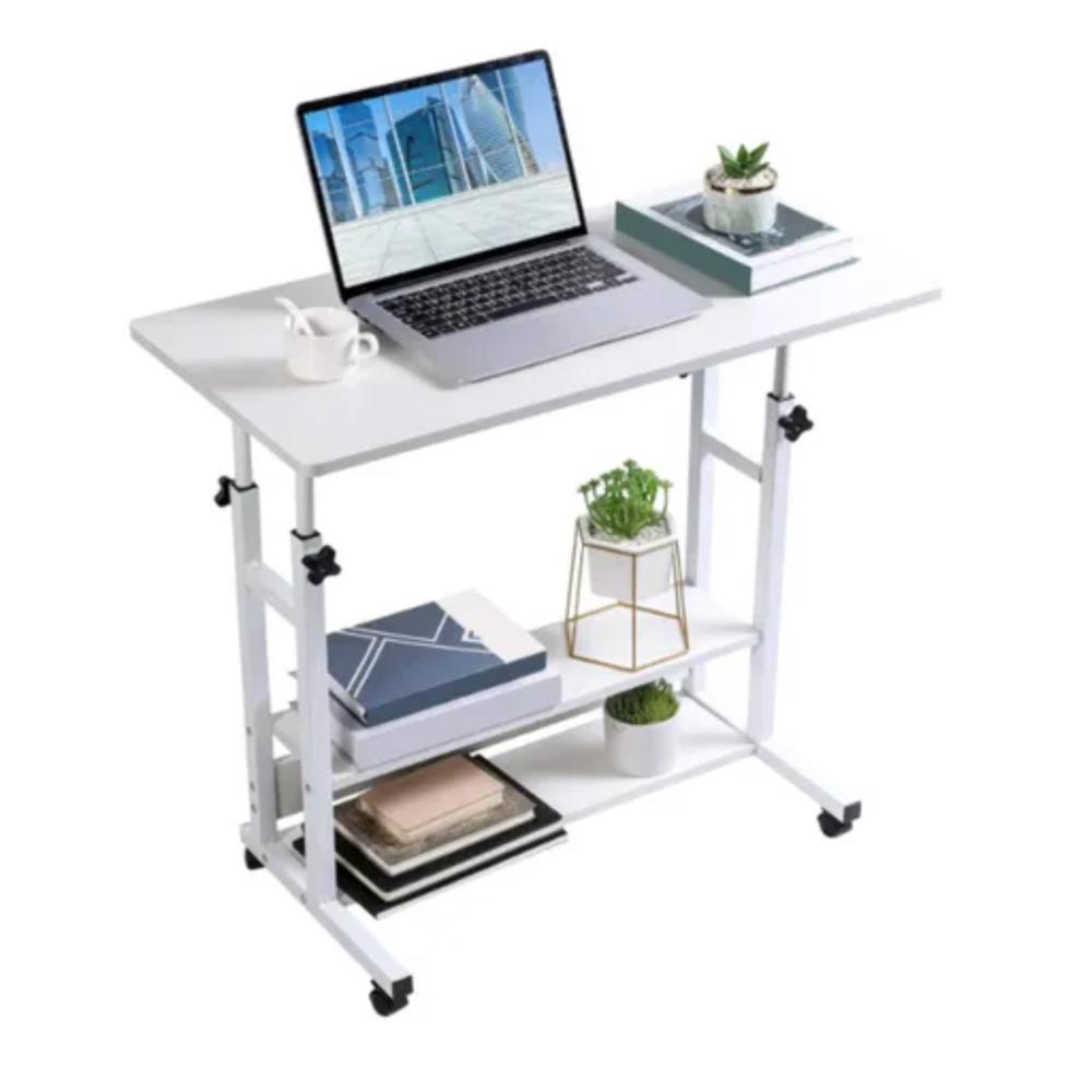 Mesa Plegable 3 Niveles Móvil Multiusos Con Ruedas Color Blanca