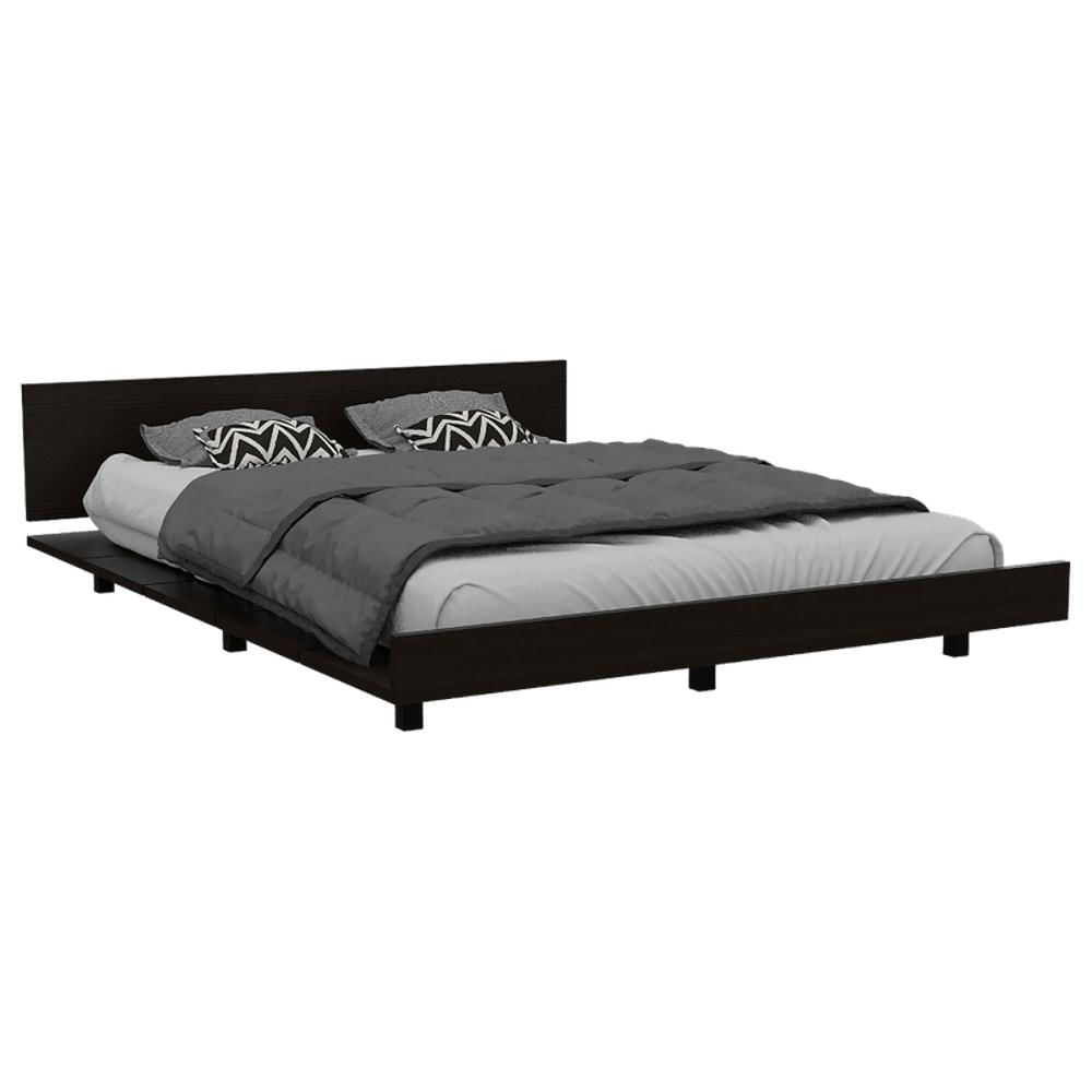 Cama Queen Wesley, Wengue Y Miel, Incluye Tendido De Tablas