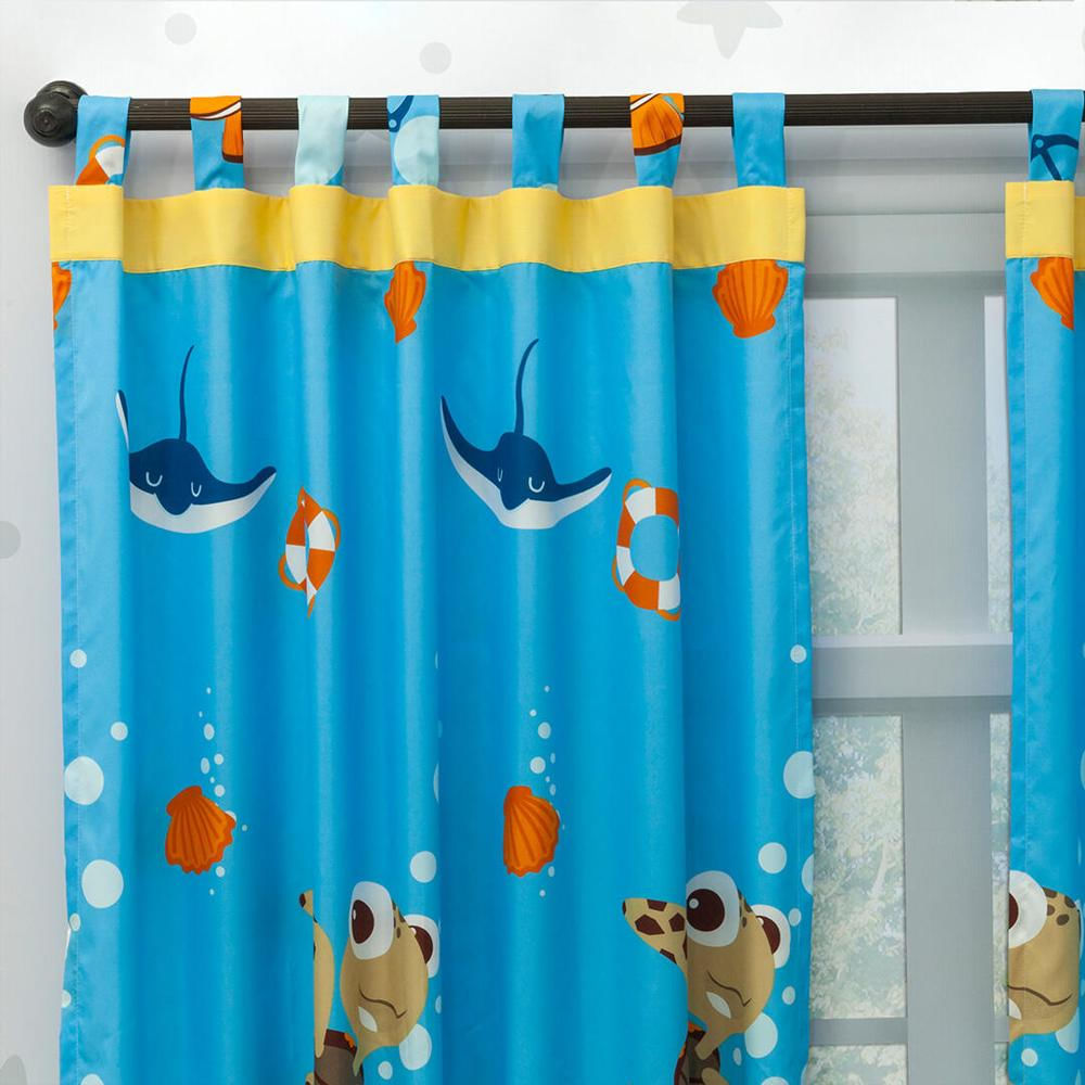 Combo Juego De Sabanas Y Cortina Infantil Microfibra Doble 140 Cm Azul De Nemo