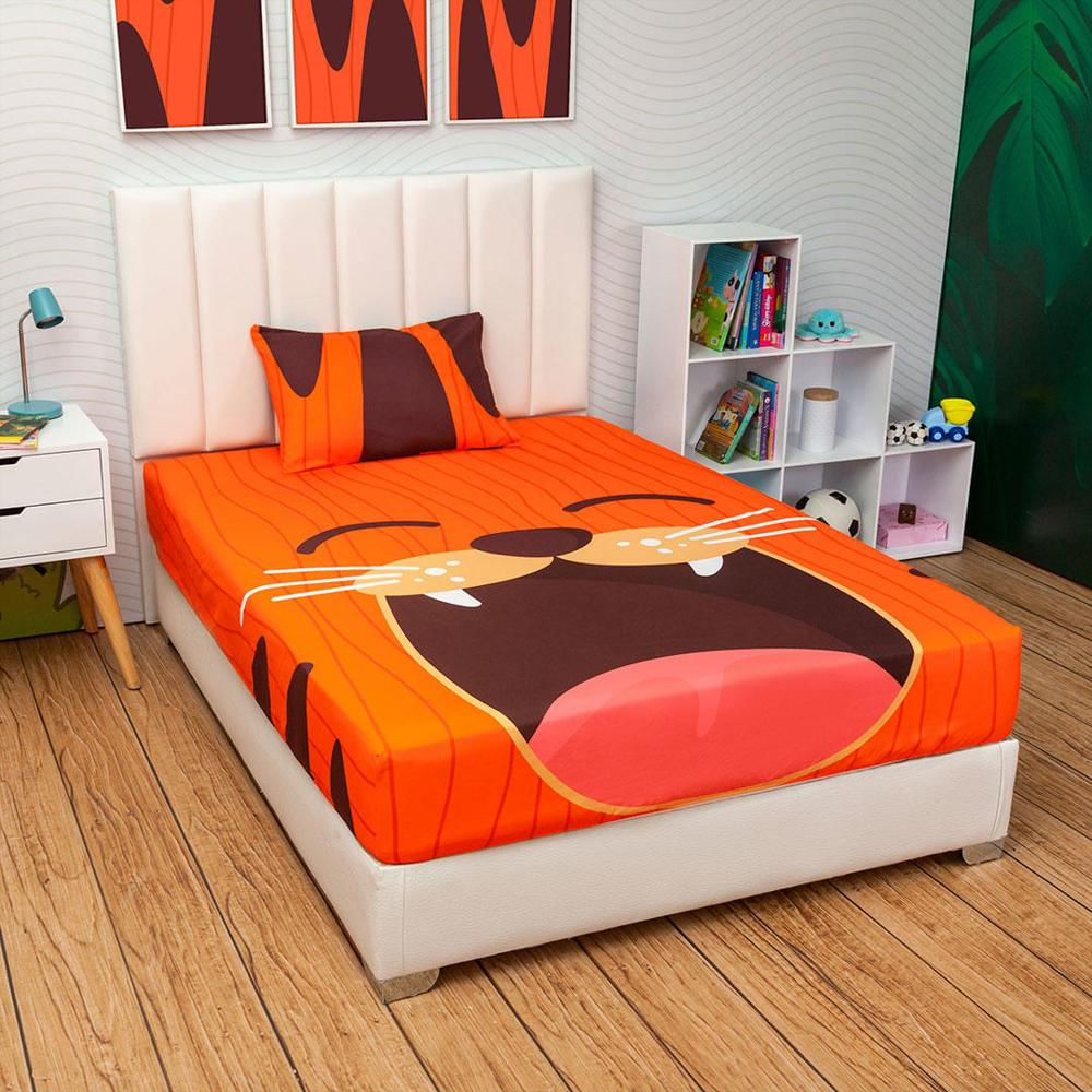 Juego De Sabanas Infantil Microfibra Sencilla 100 Cm Naranja De Tigre