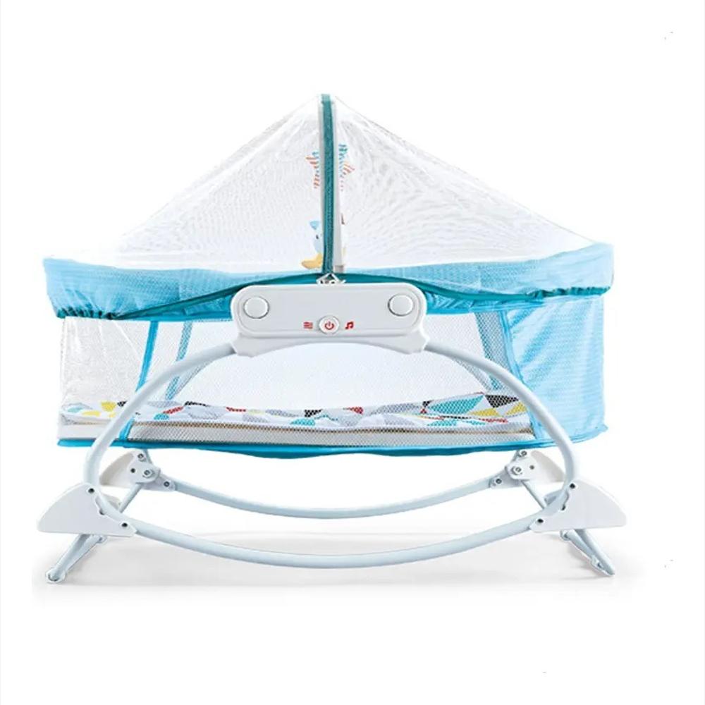 Cuna Mecedora Para Bebe Con Mosquitero Azul