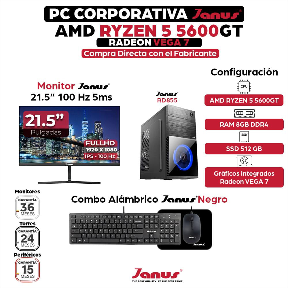 Computador De Escritorio Ryzen 5 5600Gt Ssd 512 Ram 8Gb Monitor 22 Pulgadas 121769
