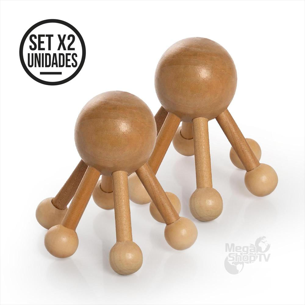 Kit X 2: Masajeador Madera Forma De Pulpo Para Maderoterapia