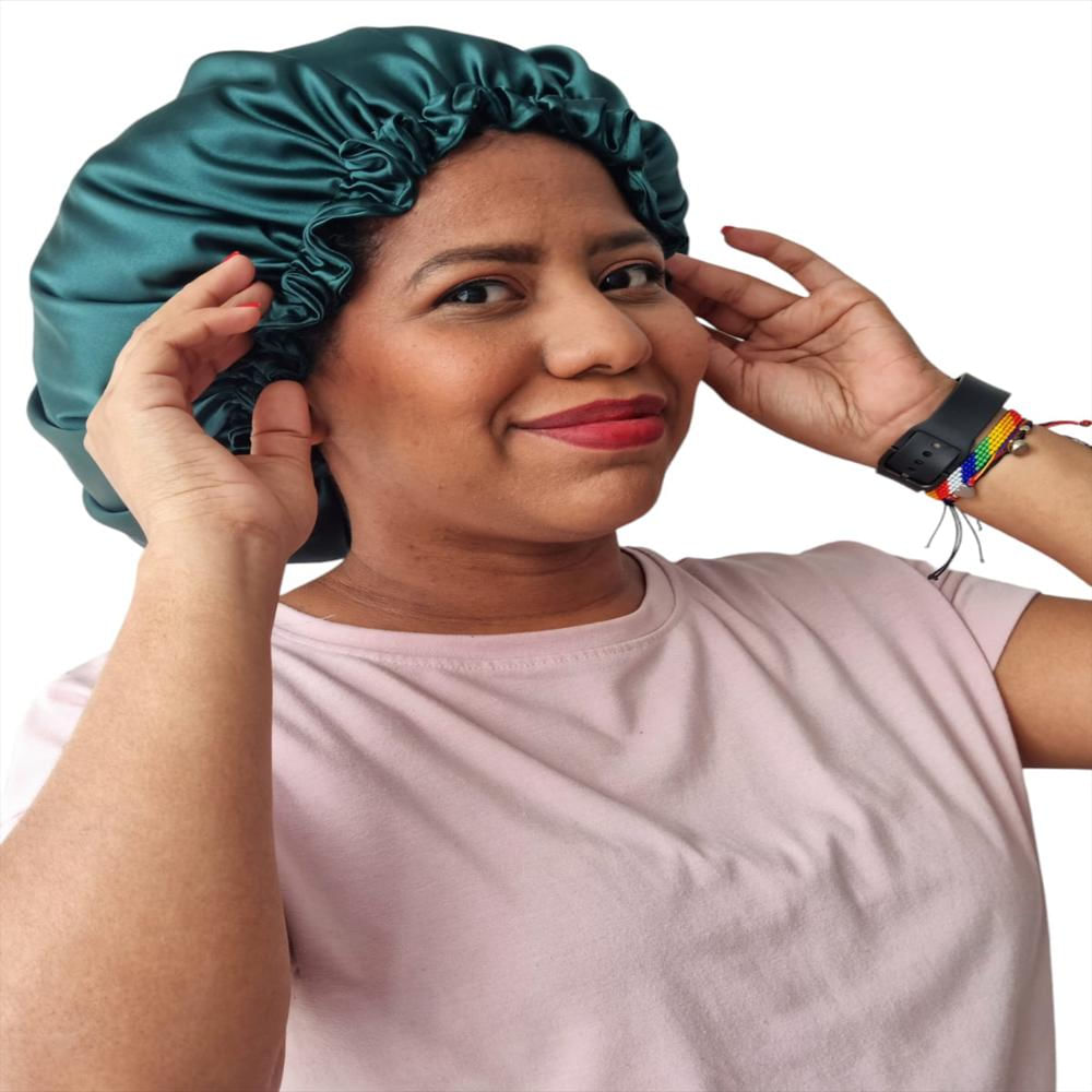 Gorro De Satín Antifrizz Cabello Liso Verde Oscuro