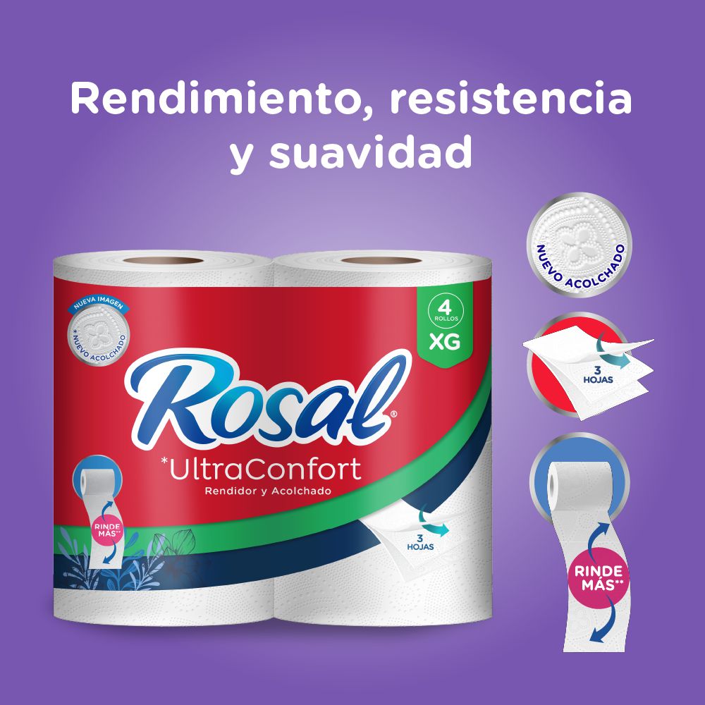 Papel higiénico ROSAL triple hoja x4 rollos (100  mts) img #2