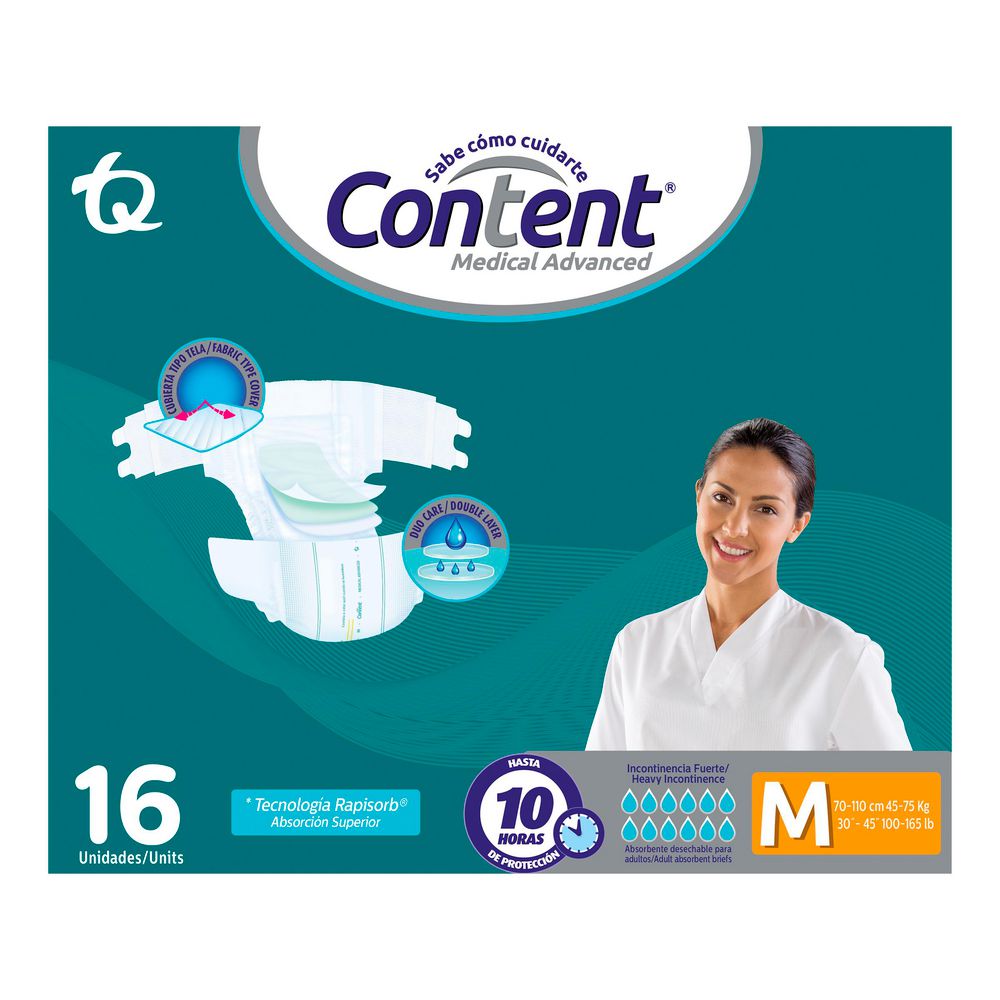 Pañales para adultos CONTENT teconología rapisorb, talla M (16  und)