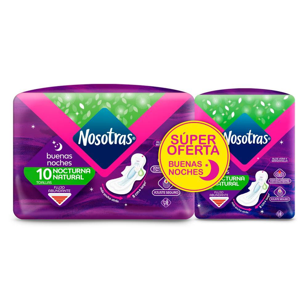 Toallas higiénicas NOSOTRAS natural buenas noches + toallas (14  und)