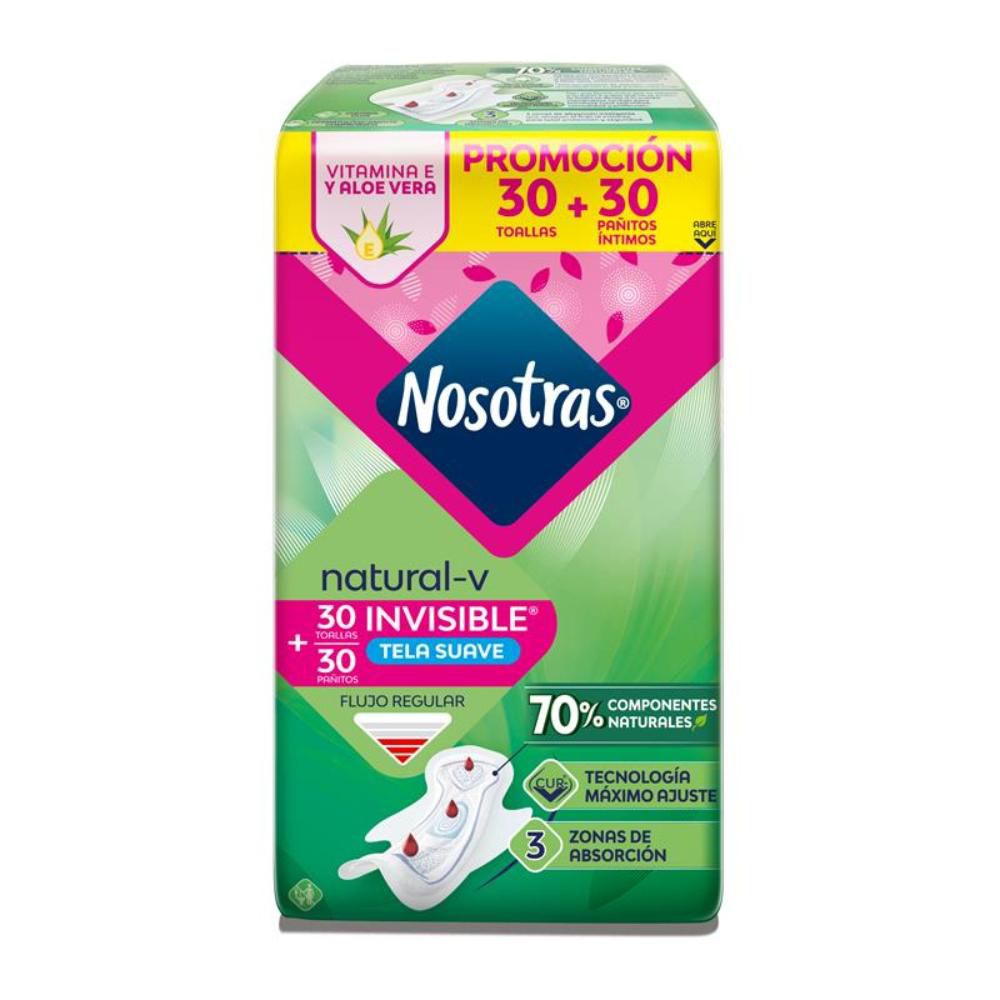 Toallas higiénicas NOSOTRAS natural invisible tela + pañitos (30  und)
